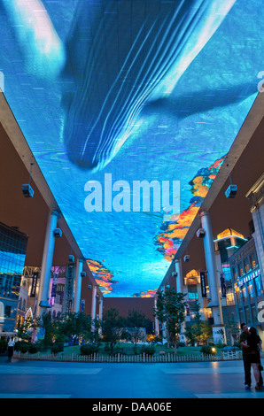 View of the largest LED display of its kind in the world, spanning 250m x 30m at The Place shopping mall in central Beijing, China, PRC. Stock Photo