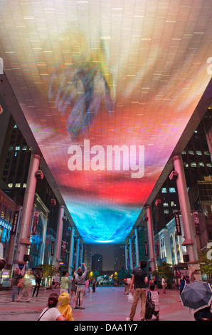 View of the largest LED display of its kind in the world, spanning 250m x 30m at The Place shopping mall in central Beijing, China, PRC. Stock Photo