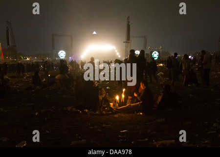 The record crowd watching the Rolling stones perform on the Pyramid Stage, Glastonbury Festival 2013 Stock Photo