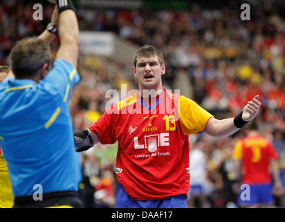 Julen Akizu Aguinagalde of Spain reacts during the Men's Handball World Championship 3rd place match between Sweden and Spain in Malmo, Sweden, 30 January 2011. Photo: Jens Wolf