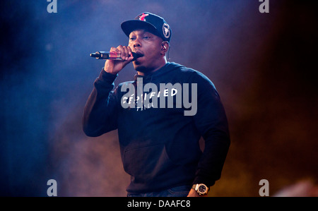Dizzee Rascal performs on the Pyramid Stage on the Friday of Glastonbury Festival. 28 June 2013 Stock Photo