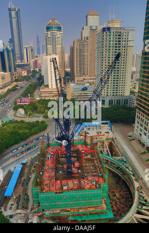 China, Shenzhen, City, Asia, Huaqiangbei Street, downtown, construction, architecture, big, building, center, construction, cran Stock Photo