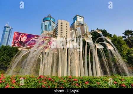 China, Shenzhen, City, Asia, Huaqiangbei, Street, downtown, fountain, architecture, center, decoration, downtown, flowers, fount Stock Photo