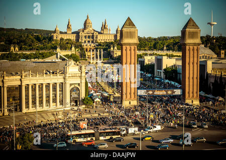 Barcelona, Spain. 6th July, 2013. View over Plaza Espanya to the Harley-Davidson Days 2013 at the Fira Barcelona Credit:  matthi/Alamy Live News Stock Photo