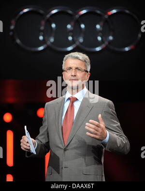 The chairman of the board of car manufacturer Audi AG, Rupert Stadler, speaks during the world premiere of the new Audi urban concept car at the International automobile fair IAA in Frankfurt Main, Germany, 11 September 2011. The IAA is considered the leading fair for the automobile industry. More than 1000 exhibitors from 32 countries are presenting their latest novelties at fair  Stock Photo