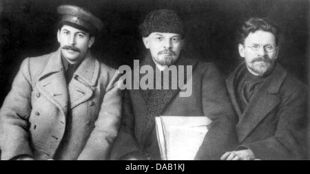 SOVIET LEADERS in 1919. From left, Joseph Stalin, Vladimir Lenin, Mikhail Kalinin Stock Photo