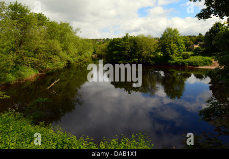 The River Wharfe near Ilkley and the starting point of the Dales Way Long Distance Footpath at  Wharfedale Yorkshire Stock Photo