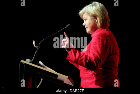 Gesine Loetzsch, federal president of The Left party, speaks at the state party conference in Saxony-Anhalt in Madgeburg, Germany, 24 September 2011. The Left party is electing a new state executive board in Saxony-Anhalt today. Sole candidate for the top position is the current party leader Matthias Hoehn. A further topic of the two-day conference is the debate about the party pro Stock Photo