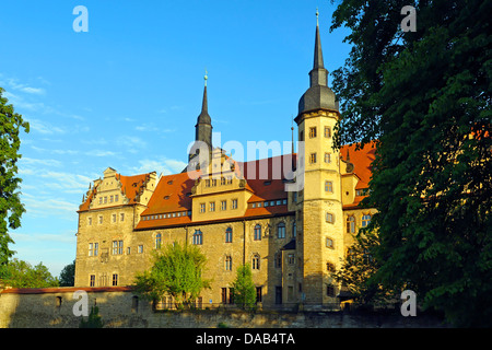 Europe, Germany, Saxony-Anhalt, Merseburg, castle garden, castle, chestnut blossoms, white, architecture, trees, building, const Stock Photo