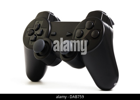 Black game controller isolated on white background Stock Photo