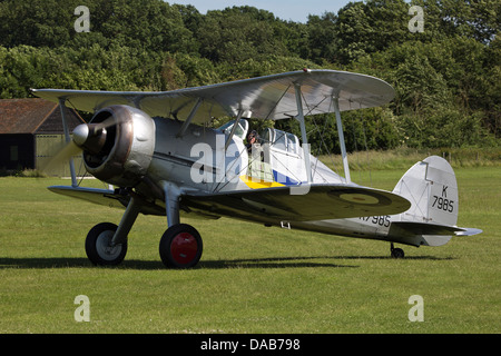 Royal Air Force Fighter Biplane Gloster Gladiator G-AMRK K7985 Taxiing at Old Warden Shuttleworth Military Pageant Airshow Stock Photo