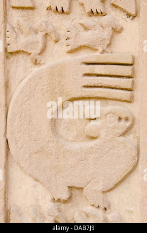 Petrogylph relief at ancient ruins of Chan Chan Pre-Columbian archaeological unesco world heritage site near Trujillo, Peru. Stock Photo