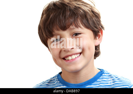 Portrait of young Hispanic boy on white background - headshot style, natural poses Stock Photo