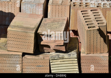 Red hollow bricks Stock Photo