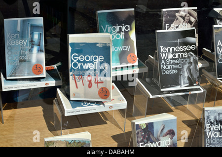 Penguin Modern Classics novels in a bookshop window display, London, UK Stock Photo