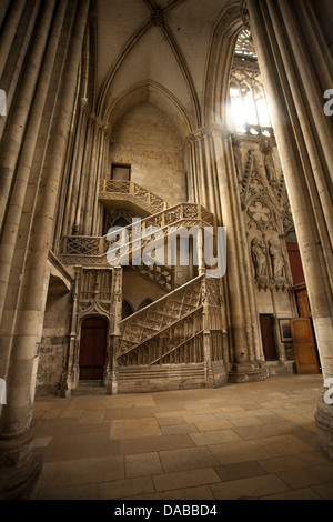 Rouen Cathedral, Normandy, France - interior shot of library staircase. Stock Photo