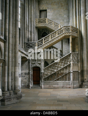 Rouen Cathedral, Normandy, France - interior shot of library staircase. Stock Photo