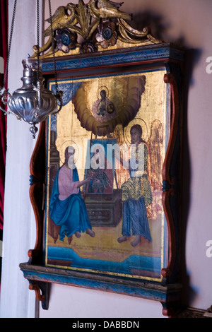 Precious icons grace the 17th century Monastery of Agia Triada near Chania, Crete, Greece. Stock Photo