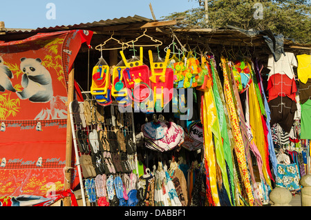 Souvenirs t shirts shirt clothes clothing wraps in local market in Mancora, Peru. Stock Photo