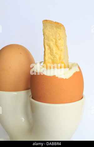 Two boiled eggs in a double egg cup Stock Photo - Alamy