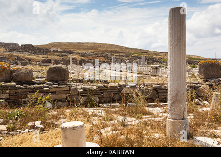 Sacred Way, Delos Archaeological Site, Delos, near Mykonos, Greece Stock Photo