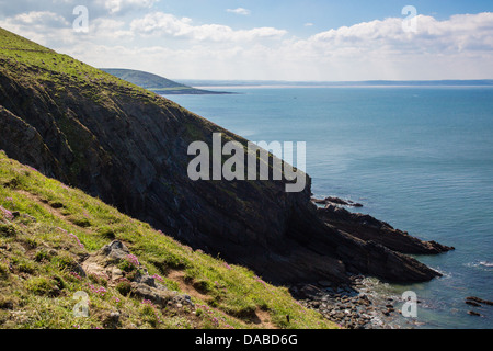 Baggy Point on the North Devon coast near Croyde with Saunton Down across the bay Stock Photo