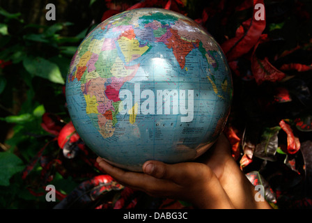 Globe Earth Holding on Hand Stock Photo