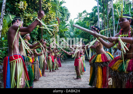 Stick dance from the tribal people of the island of Yap, Federated States of Micronesia, Caroline Islands, Pacific Stock Photo