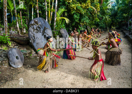 Stick dance from the tribal people of the island of Yap, Federated States of Micronesia, Caroline Islands, Pacific Stock Photo