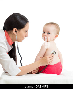 doctor examining kid girl isolated on white Stock Photo