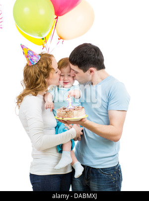 young family celebrating first baby birthday Stock Photo