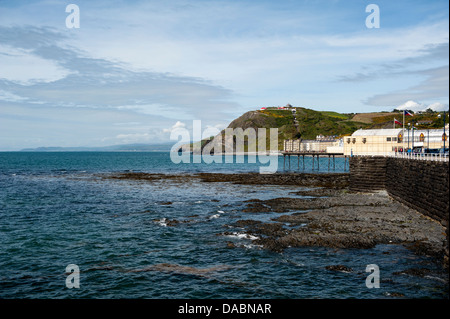 Coastal view of Aberystwyth with pier and funicular Wales Stock Photo