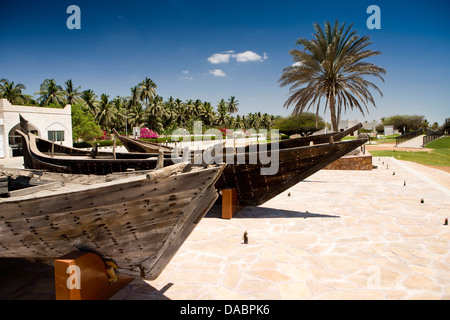 Oman, Dhofar, Salalah, Al Baleed archaeological park, Land of Frankincense museum, traditional boats Stock Photo