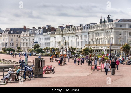 The sweeping bay, promenade and Victorian hotels on the North Bay of Llandudno in Clwyd North Wales. Stock Photo