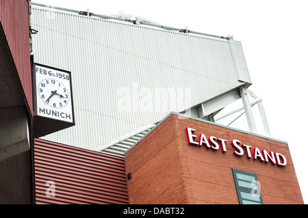 Munich clock and East Stand, Old Trafford, Manchester Stock Photo