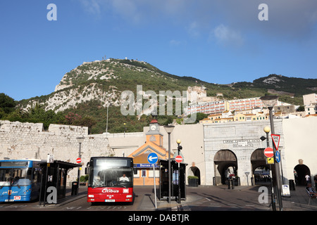 Bus station at Grand Casemates Gates in Gibraltar Stock Photo