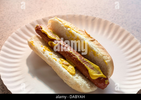 Close-up of Hot Dog in Bun Stock Photo