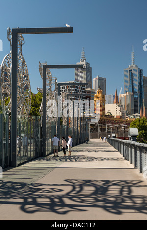 Sandridge Bridge, Sculptures and Melbourne Skyline, Australia Stock ...