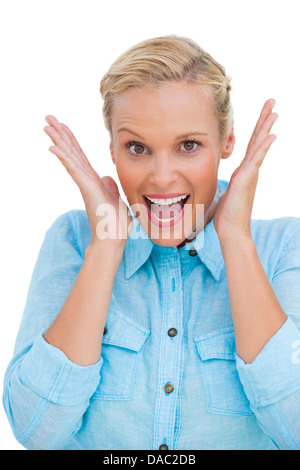 Surprised happy beautiful woman looking in excitement Stock Photo - Alamy