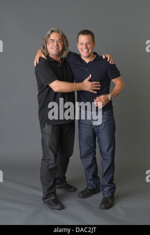 LOS ANGELES – JULY 7  Actor Matt Damon and Director Paul Greengrass in Los Angeles, California, U.S. on July 7, 2007. Stock Photo