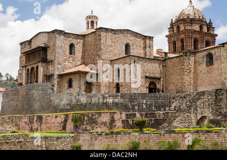 SIde view of the brick Iglesia de la Compania de Jesus Church of the Society of Jesus, Cusco Cuzco, Peru. Stock Photo