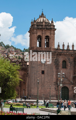 Ornate face front facade bell tower architecture church Cathedral of Santo Domingo, Cusco Cuzco, Peru. Stock Photo