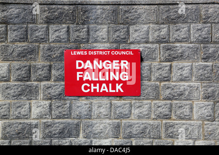 warning sign at the chalk cliffs at peacehaven on the sussex coast Stock Photo