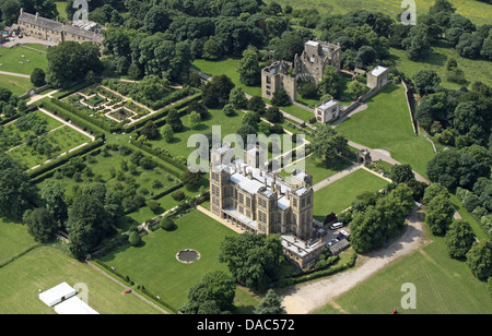 aerial view of Hardwick Hall, the Elizabethan masterpiece mansion near Chesterfield in Derbyshire Stock Photo