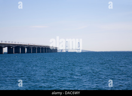 Denmark EU 18 km long bridge Storebælt Bro Great Belt Bridge links the east and west areas of country Stock Photo