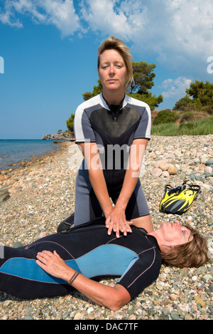 First aid training for Scuba divers Stock Photo
