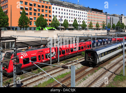 High view of S train with cycle carriage in Vesterport railway station, Copenhagen, Denmark, Scandinavia, Europe Stock Photo