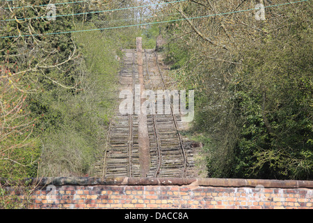 The Hay Inclined Plane between Blists Hill and Coalport, part of the Ironbridge Gorge museum, was in use between 1793 and 1894. Stock Photo