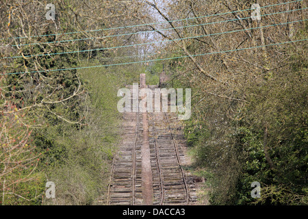 The Hay Inclined Plane between Blists Hill and Coalport, part of the Ironbridge Gorge museum, was in use between 1793 and 1894. Stock Photo