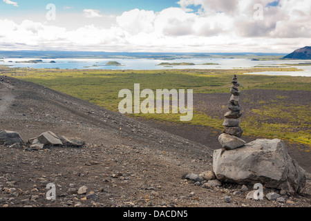 View on beauty Myvatn lake in Iceland. Summer sunny day. Stock Photo